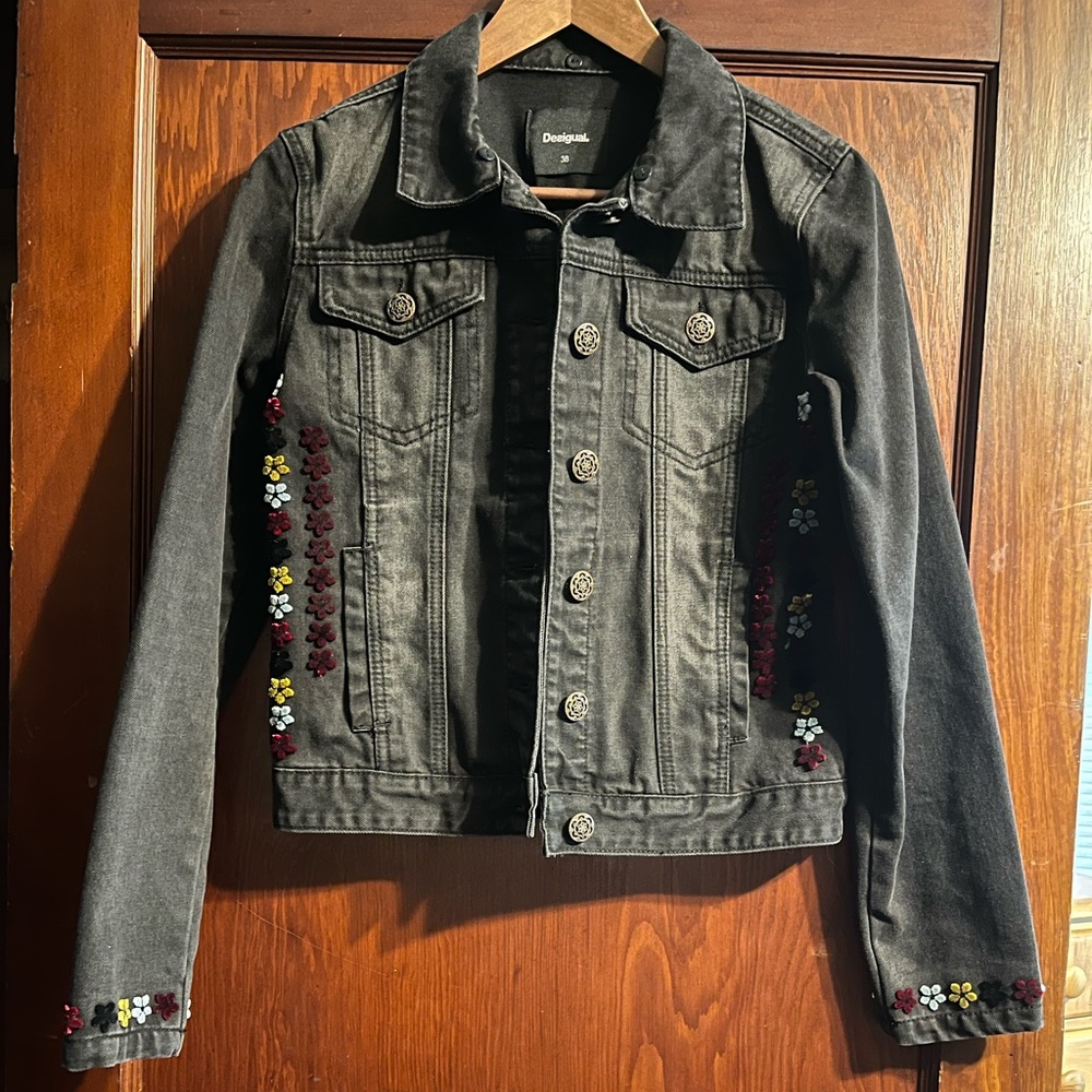 Desigual Black and Red Jean Jacket Edgy Two-Tone Design